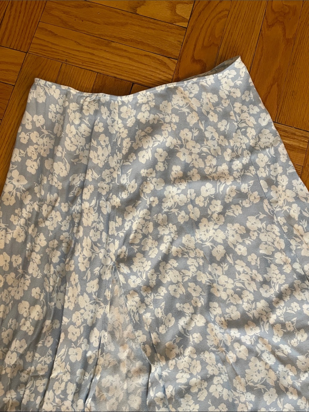 Reformation Zoe Light Blue Floral Midi Skirt with High Side Slit - Picture 3 of 7
